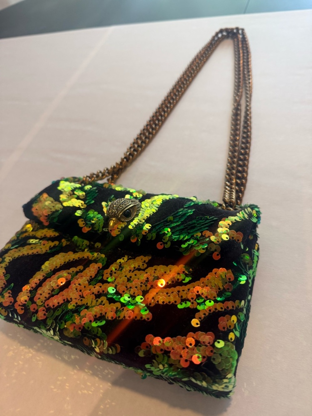 Kurt Geiger Black Mini Bag with Iridescent Green-Gold Sequins - Picture 2 of 2